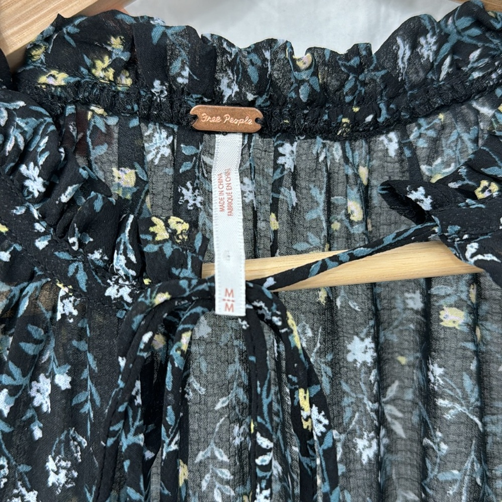 FREE PEOPLE BLACK FLORAL MA CHERIE CHIFFON TOP - Picture 3 of 6